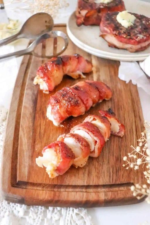 Bacon Wrapped Broiled Lobster Tails