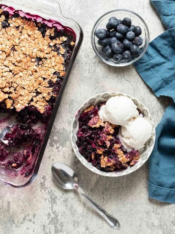 Vegan Blueberry Crisp with Maple Syrup Glaze